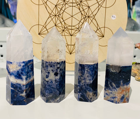Clear Quartz Sodalite Combination Tower