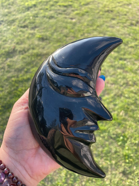 Black Obsidian Crescent Moon Carving