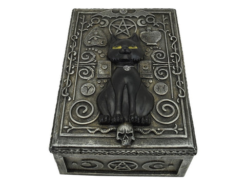 ANTIQUE SILVER WITCHES CAT TAROT BOX