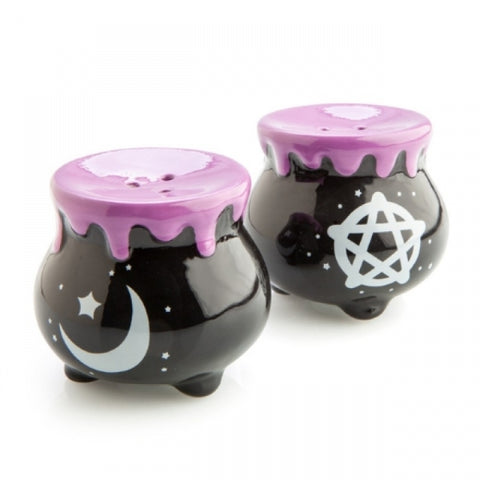 Black Witches Cauldron Design Salt & Pepper Shakers Set in Gift Box